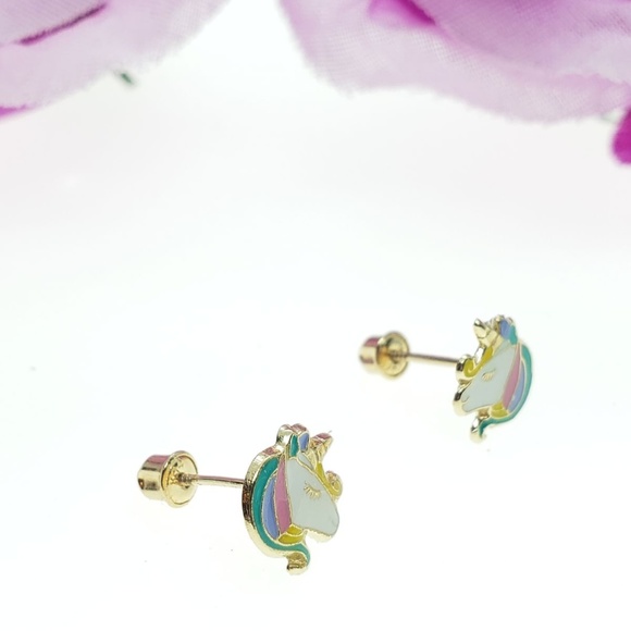 14K Solid Gold • Unicorn Enamel Resin Unicorn• Scr - Picture 4 of 6